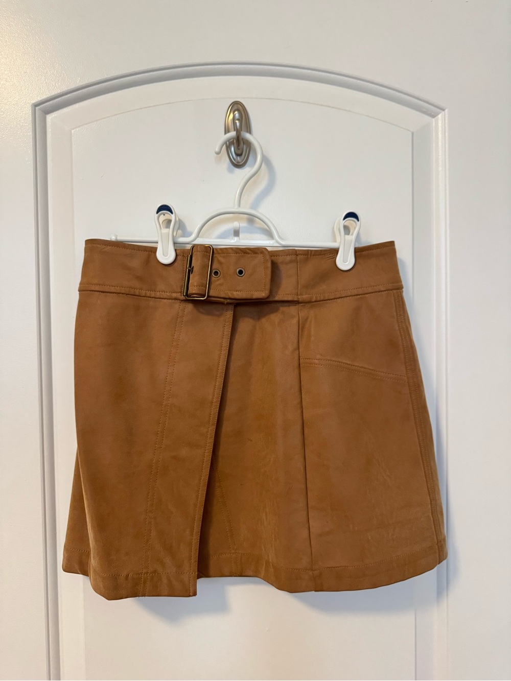 Free People Camel Tan Faux Leather Belted Mini Skirt